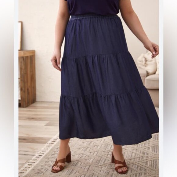 Laura Plus New Plus Size Tier Tencel Denim Midi Skirt Size 22 - Picture 1 of 10